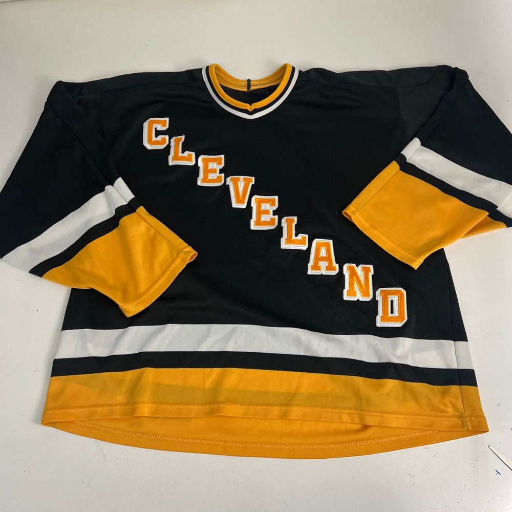 Bauer ProWear Cleveland Hockey Jersey Black Gold White Mens L/XL Made in Canada
